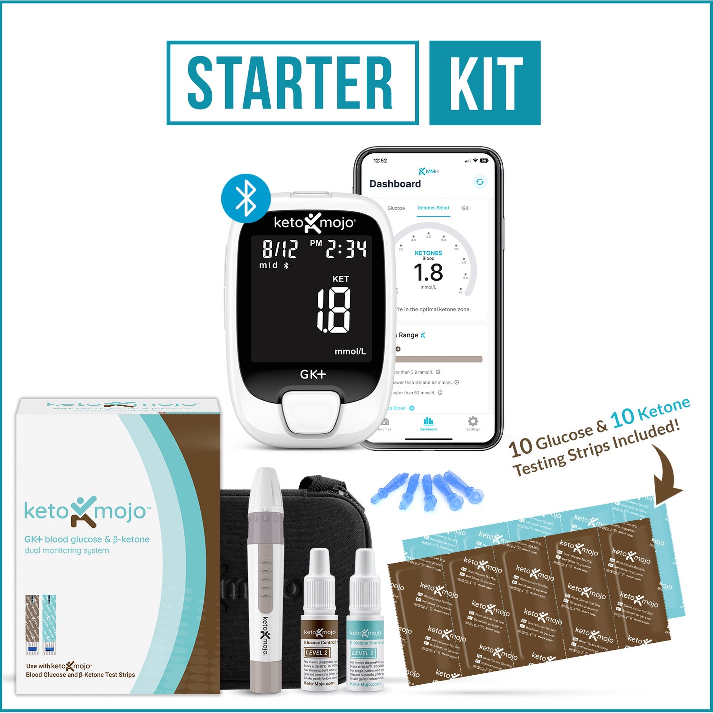GK+ Blood Glucose & Ketone Meter BASIC STARTER KIT KetoMojo Canada